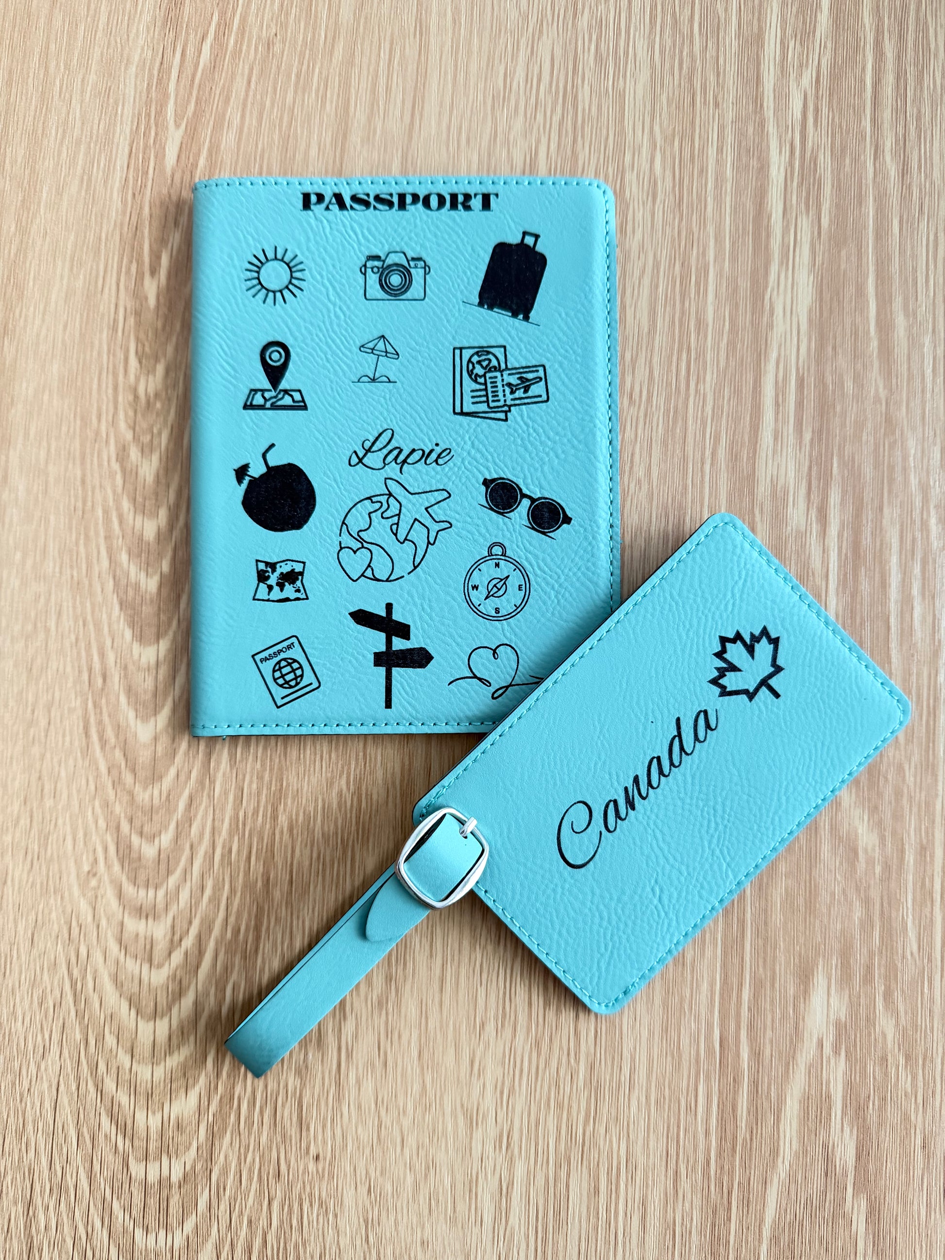 Custom Engraved Passport Holder & Luggage Tag Set