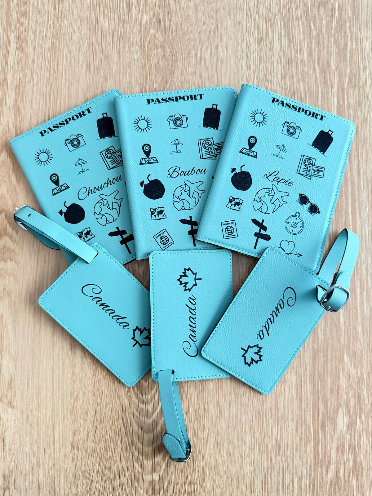 Custom Engraved Passport Holder & Luggage Tag Set