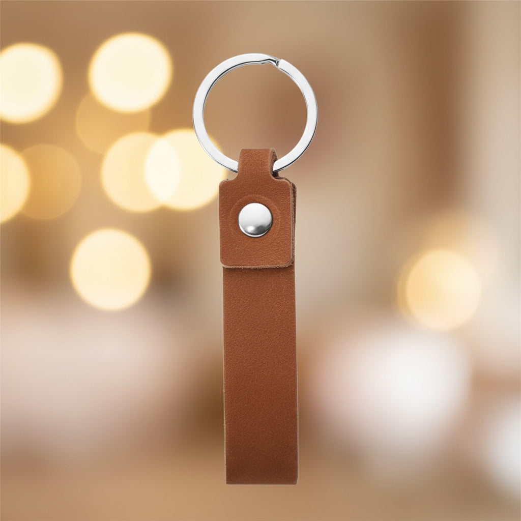 Engraved Brown Leather Keychain