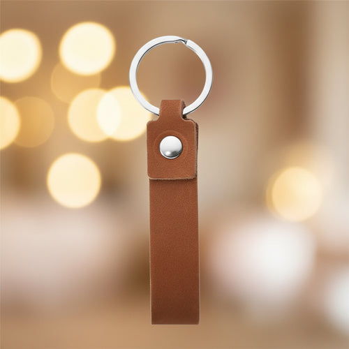 Engraved Brown Leather Keychain