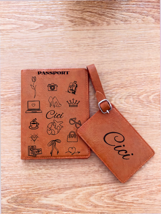 Custom Engraved Passport Holder & Luggage Tag Set