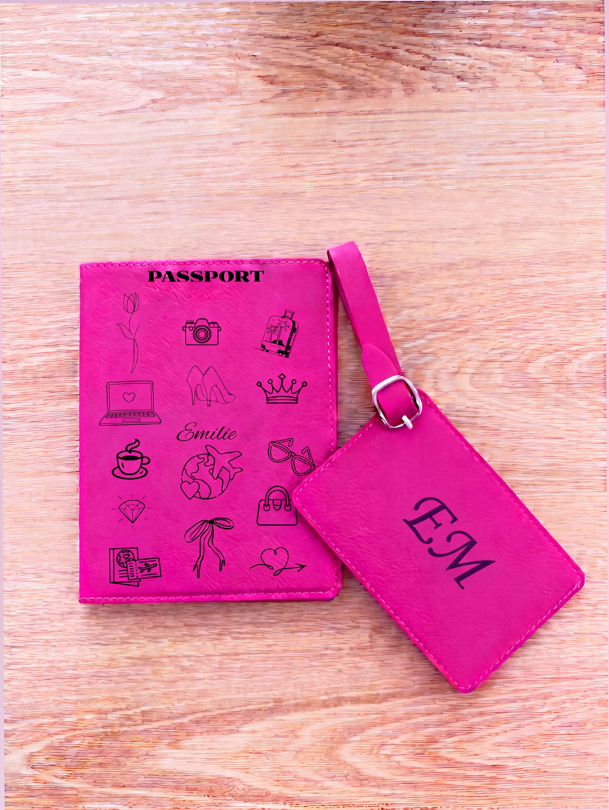 Custom Engraved Passport Holder & Luggage Tag Set