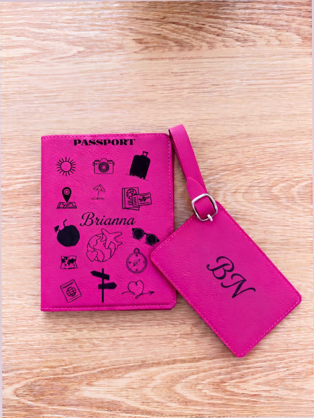 Custom Engraved Passport Holder & Luggage Tag Set