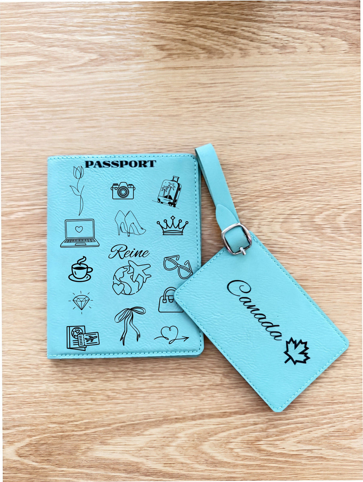 Custom Engraved Passport Holder & Luggage Tag Set