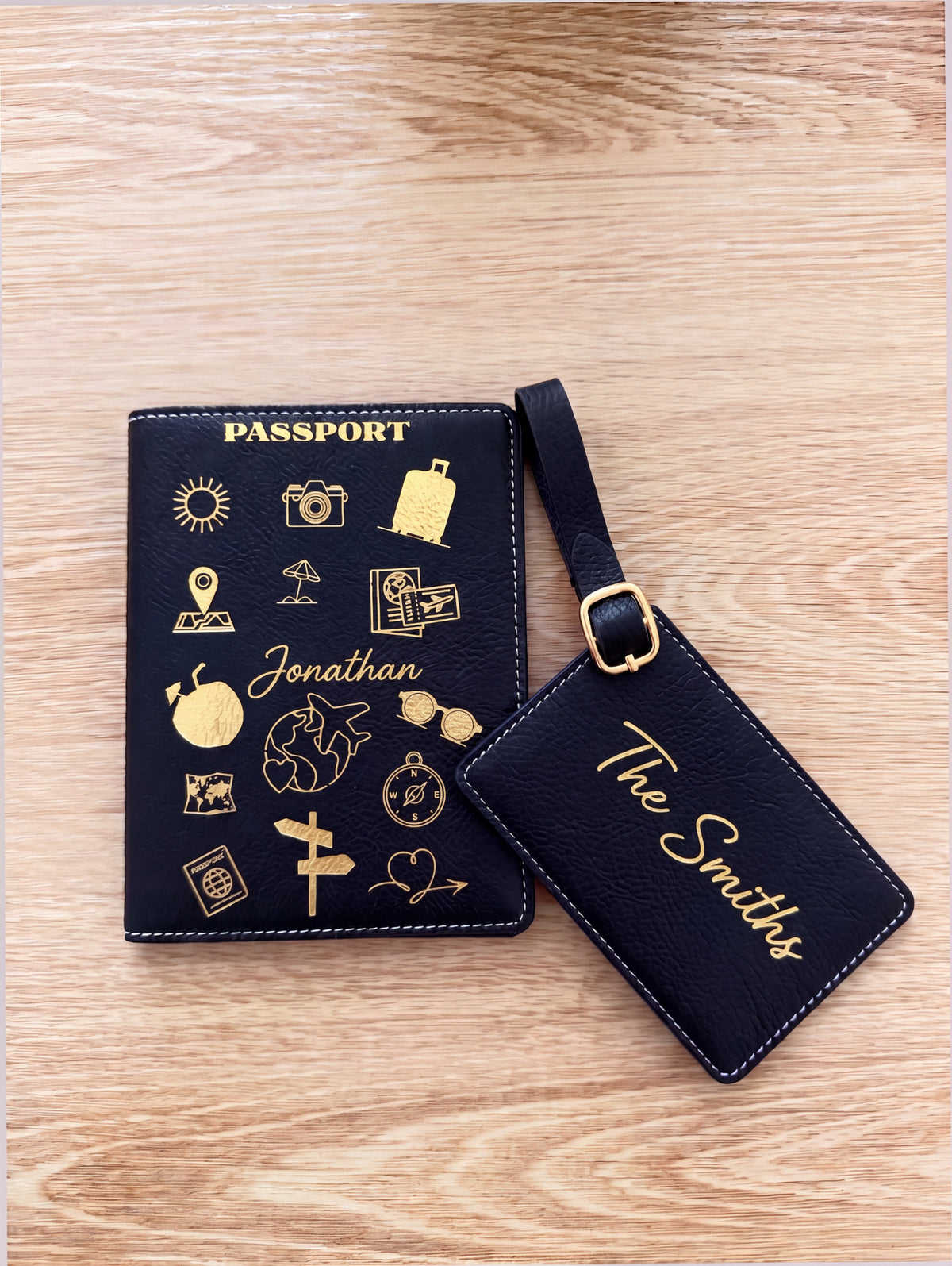 Custom Engraved Passport Holder & Luggage Tag Set