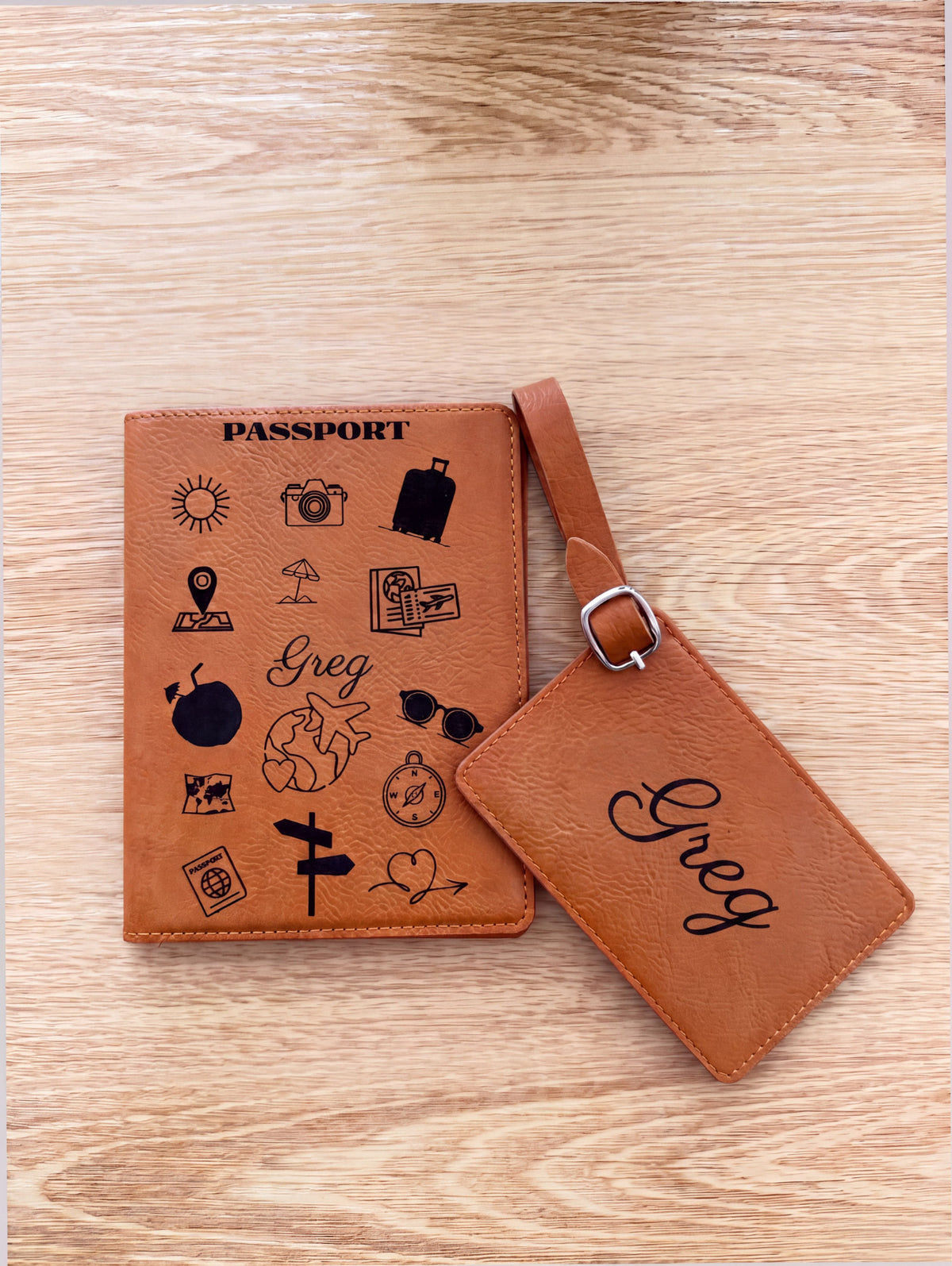 Custom Engraved Passport Holder & Luggage Tag Set