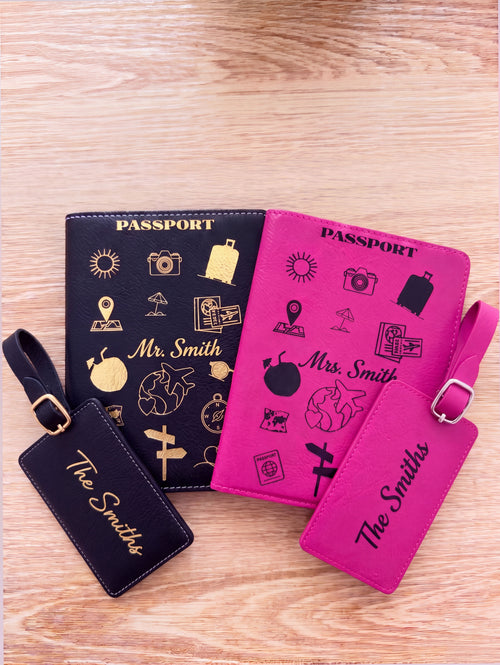 Custom Engraved Passport Holder & Luggage Tag Set